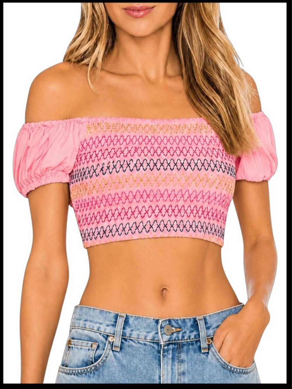Lovers + Friends Kora Pink Lemonade Smocked Crop Top S